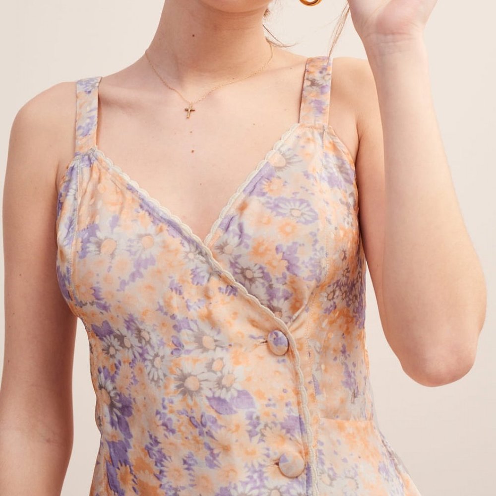 ROUJE PARIS Lorene Wrap Dress floral Jacquard mini Dress in Paque - Picture 3 of 4